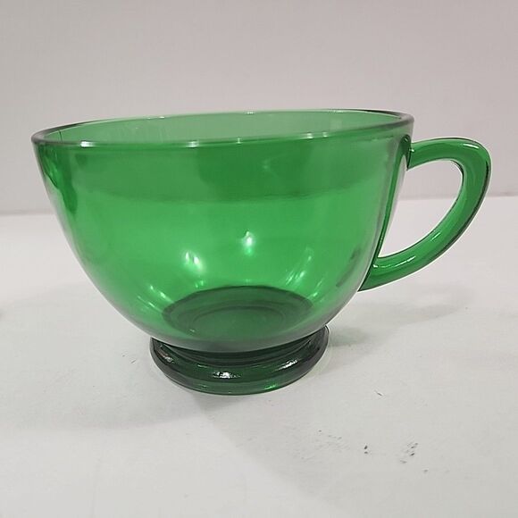 Vintage (8 oz) Anchor Hocking Set (6) Forest Green Glass Coffee Punch Tea Cups - Picture 2 of 10